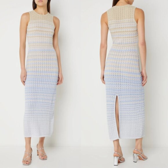 Sandro Midi Dress Knit Zigzag Weave Multicolored Sleeveless Back Slit Sz Small - Picture 1 of 12